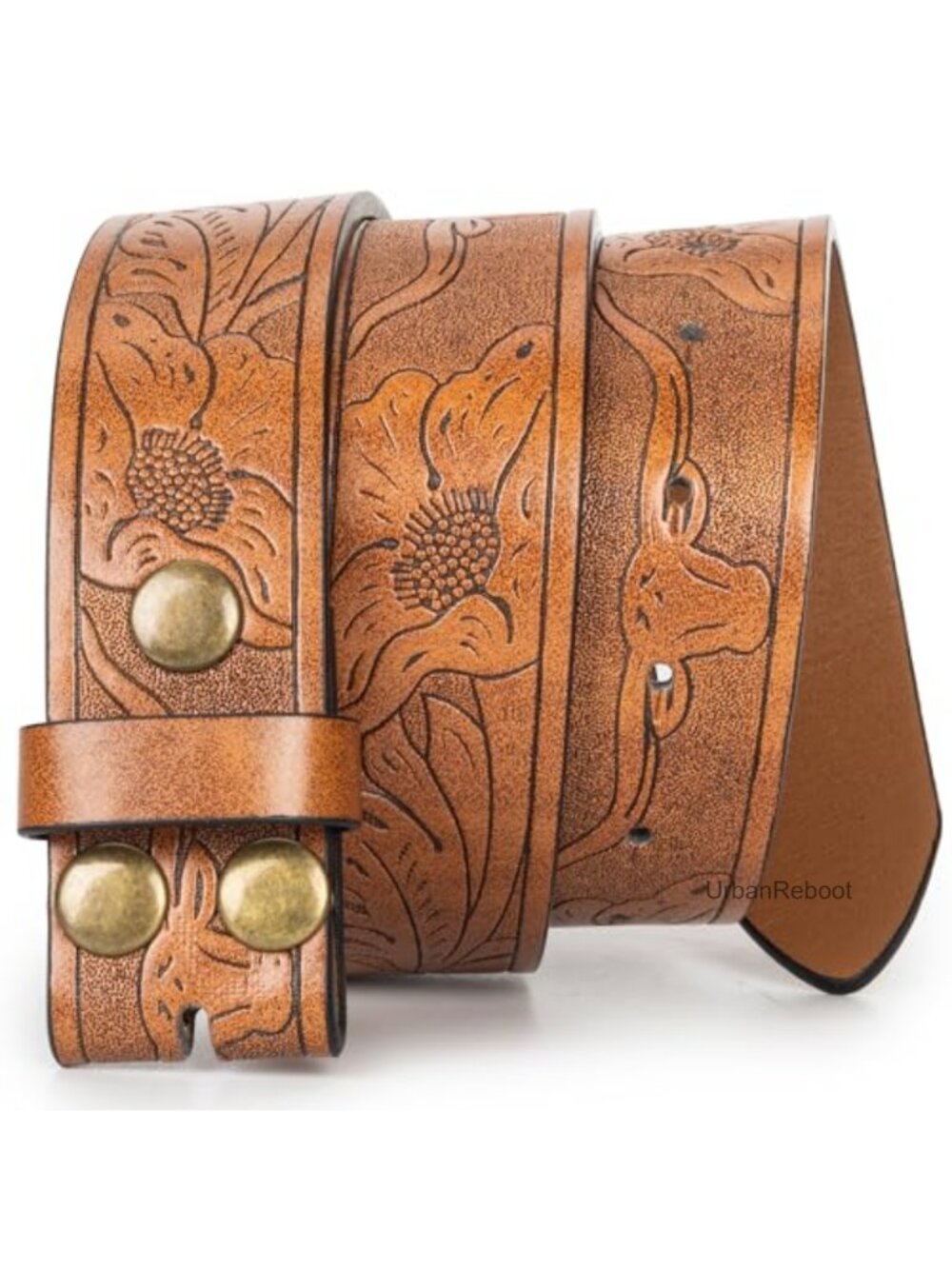 Vintage Western Belt Strap Without Buckle, 1.5" Wide PU Leather, Longhorn Bull